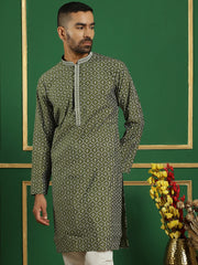 Men Purple Embroidered and Sequence Kurtas-KO-5060Olive