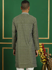 Men Purple Embroidered and Sequence Kurtas-KO-5060Olive