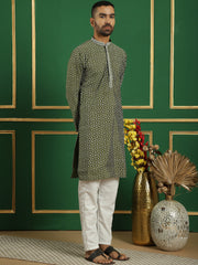 Men Purple Embroidered and Sequence Kurtas-KO-5060Olive
