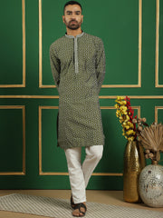 Men Purple Embroidered and Sequence Kurtas-KO-5060Olive