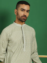Men Blue Embroidered and Sequence Kurtas-KO-5060Pista