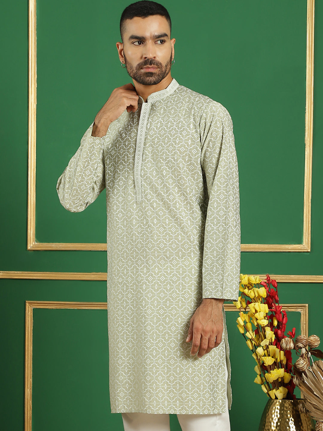 Stylish Blue Embroidered Mens Kurta - Indian Kurta for Men