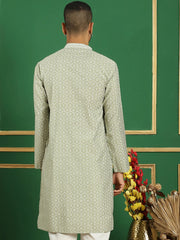Men Blue Embroidered and Sequence Kurtas-KO-5060Pista