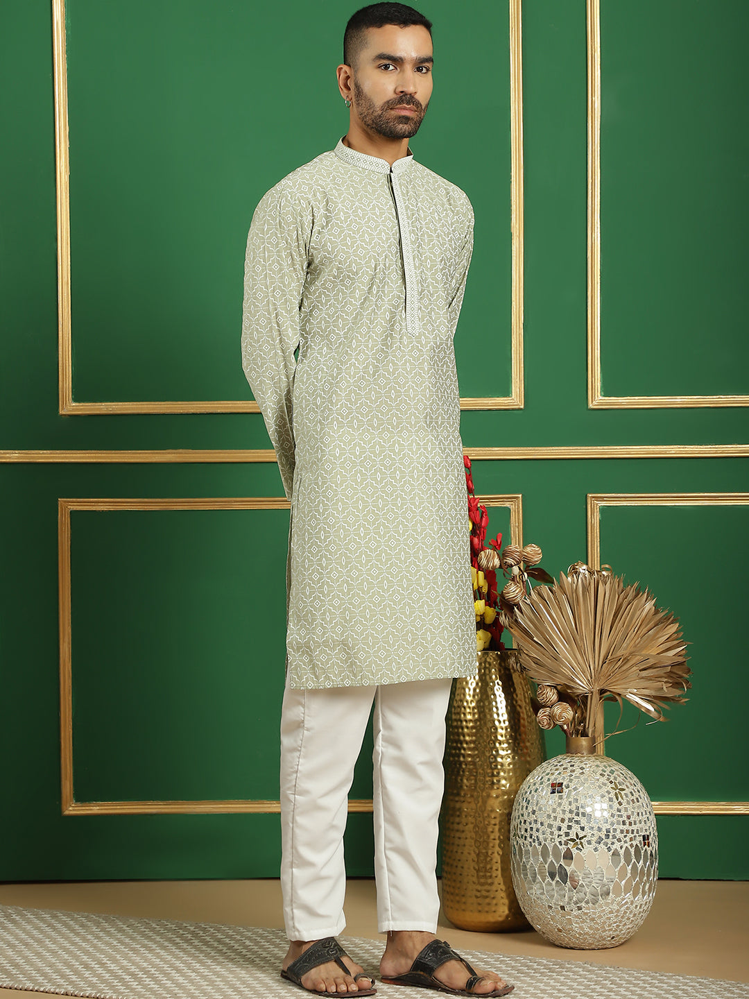 Stylish Blue Embroidered Mens Kurta - Indian Kurta for Men