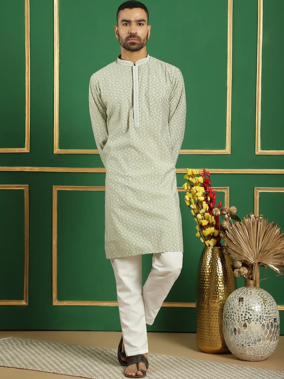 Stylish Blue Embroidered Mens Kurta - Indian Kurta for Men