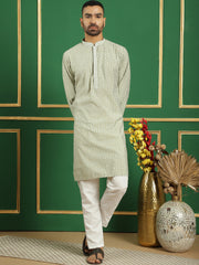 Men Blue Embroidered and Sequence Kurtas-KO-5060Pista