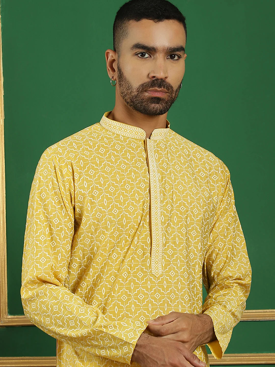 Shop Yellow Embroidered Mens Kurta - Indian Kurta for Men