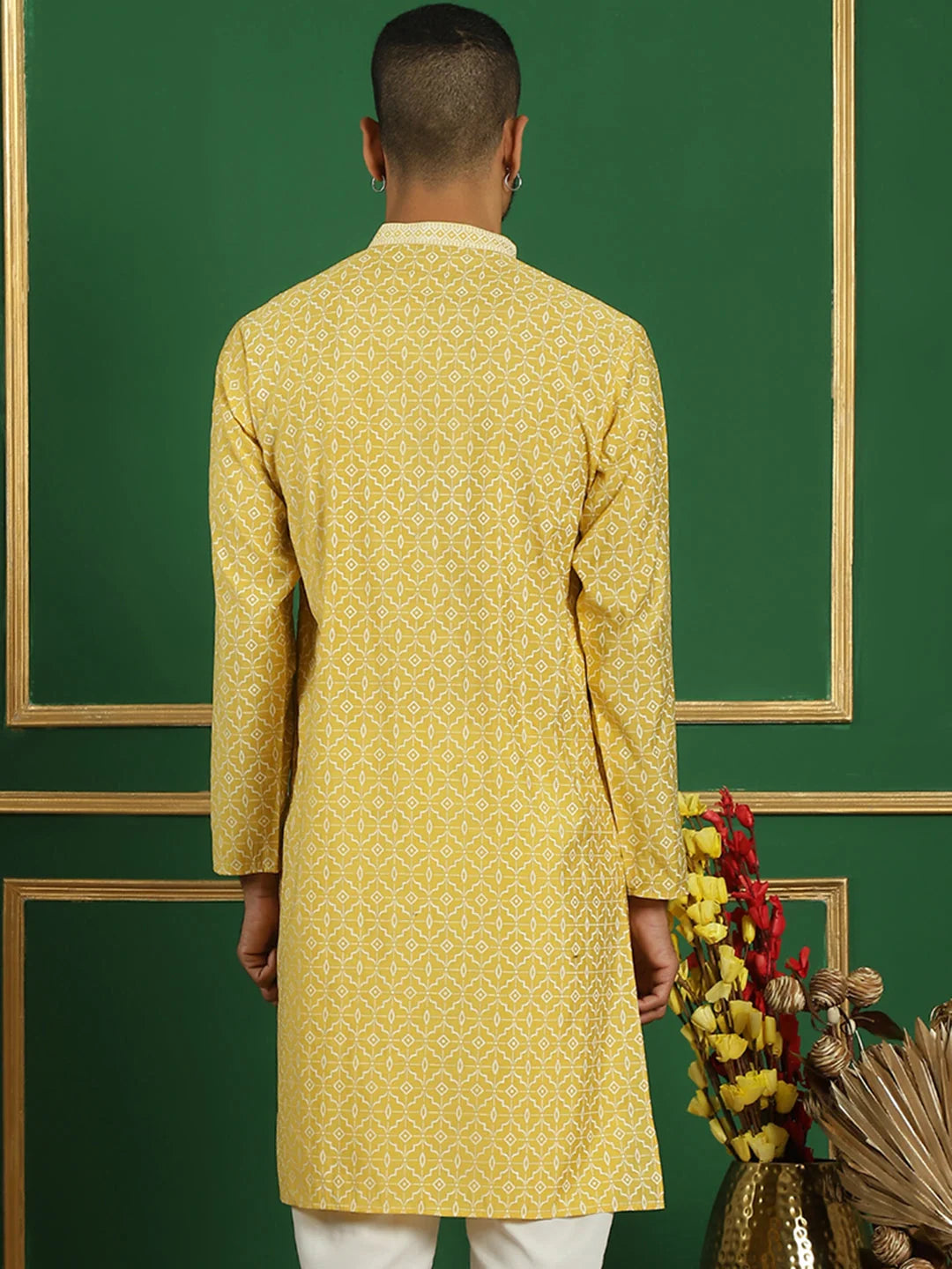 Shop Yellow Embroidered Mens Kurta - Indian Kurta for Men