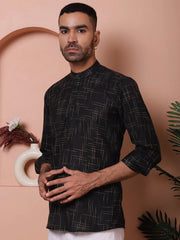 Men Woven Design Short Kurta-KO-5061Black
