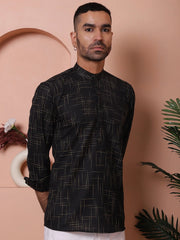 Men Woven Design Short Kurta-KO-5061Black