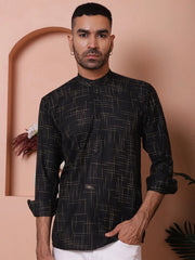 Men Woven Design Short Kurta-KO-5061Black