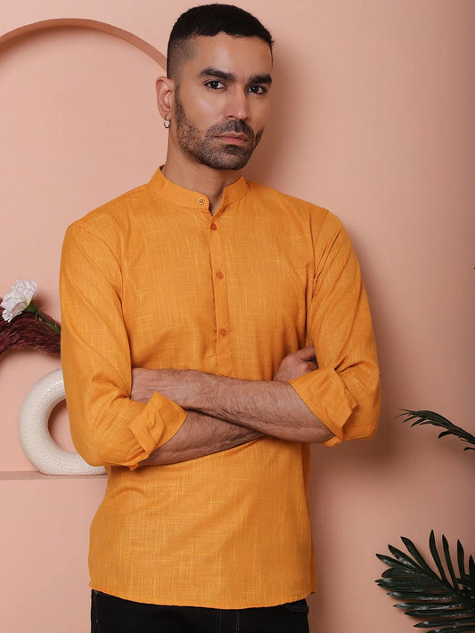 Men Woven Design Short Kurta-KO-5061Mustard 1080