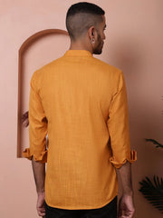 Men Woven Design Short Kurta-KO-5061Mustard