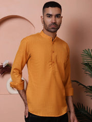 Men Woven Design Short Kurta-KO-5061Mustard