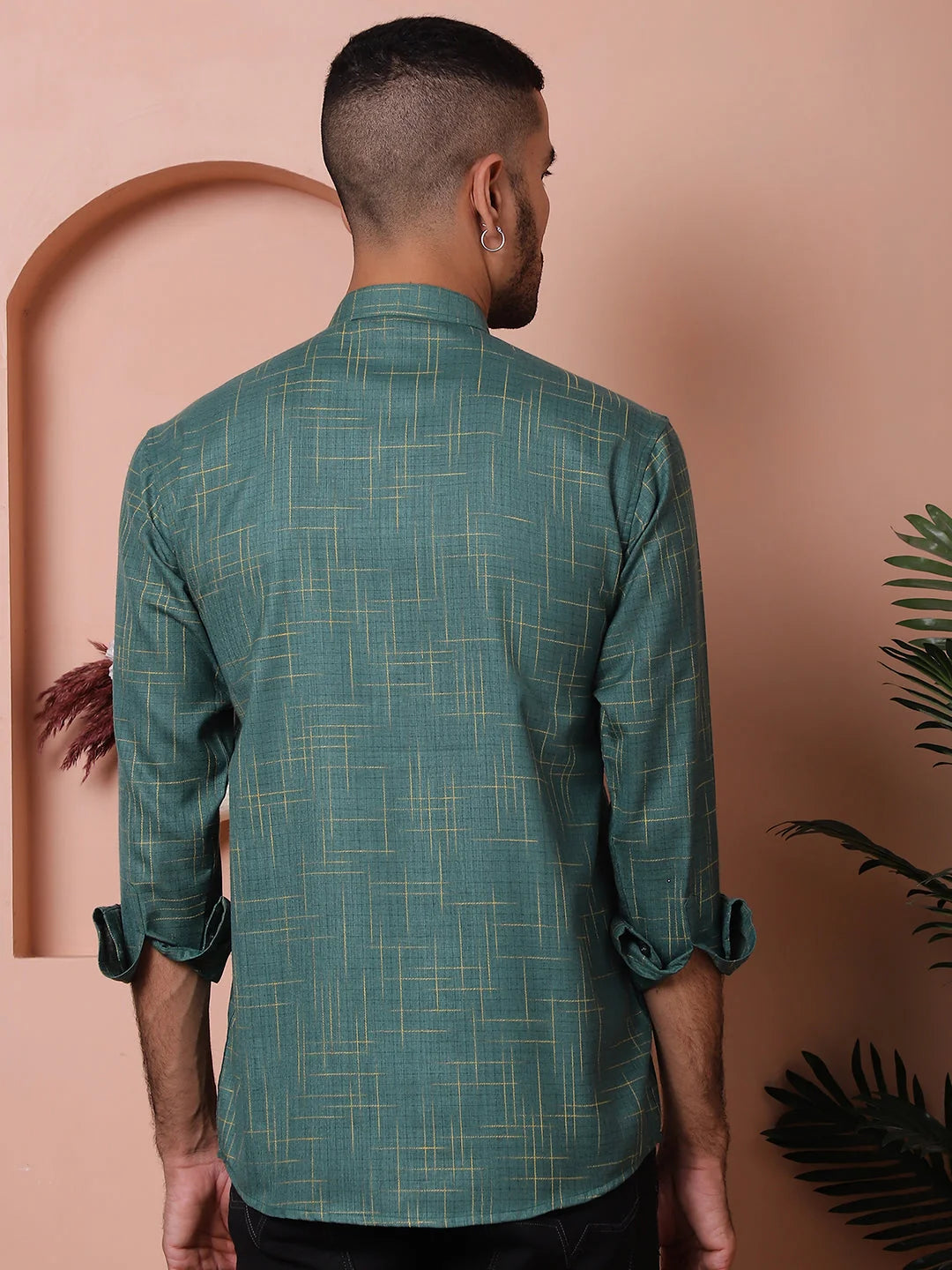Olive Woven Design Mens Kurta - Stylish Short Kurta for Men