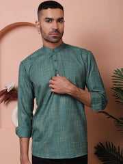 Men Woven Design Short Kurta-KO-5061Olive