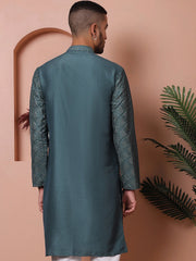 Men's Embroidered and Sequins Kurtas-KO-5063Teal