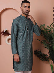 Men's Embroidered and Sequins Kurtas-KO-5063Teal