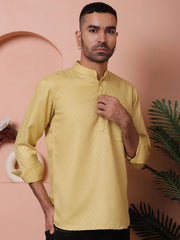 Beige Woven Design Short Kurta for Men-KO-5064Beige