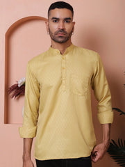 Beige Woven Design Short Kurta for Men-KO-5064Beige