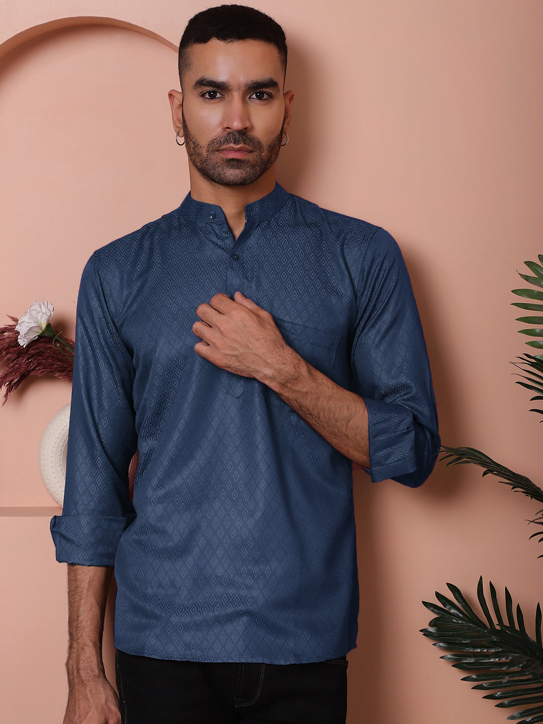 DesiQlo Men Woven Design Kurta Only - Blue - KO_5064Navy_S