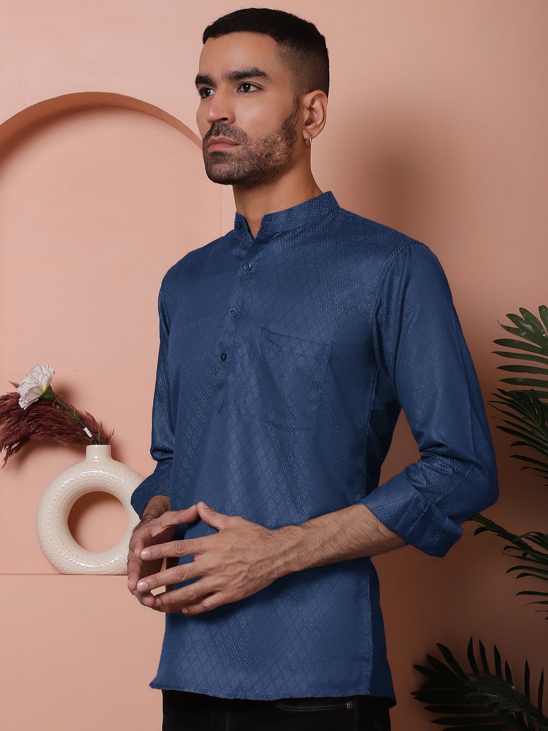 DesiQlo Men Woven Design Kurta Only - Blue - KO_5064Navy_S