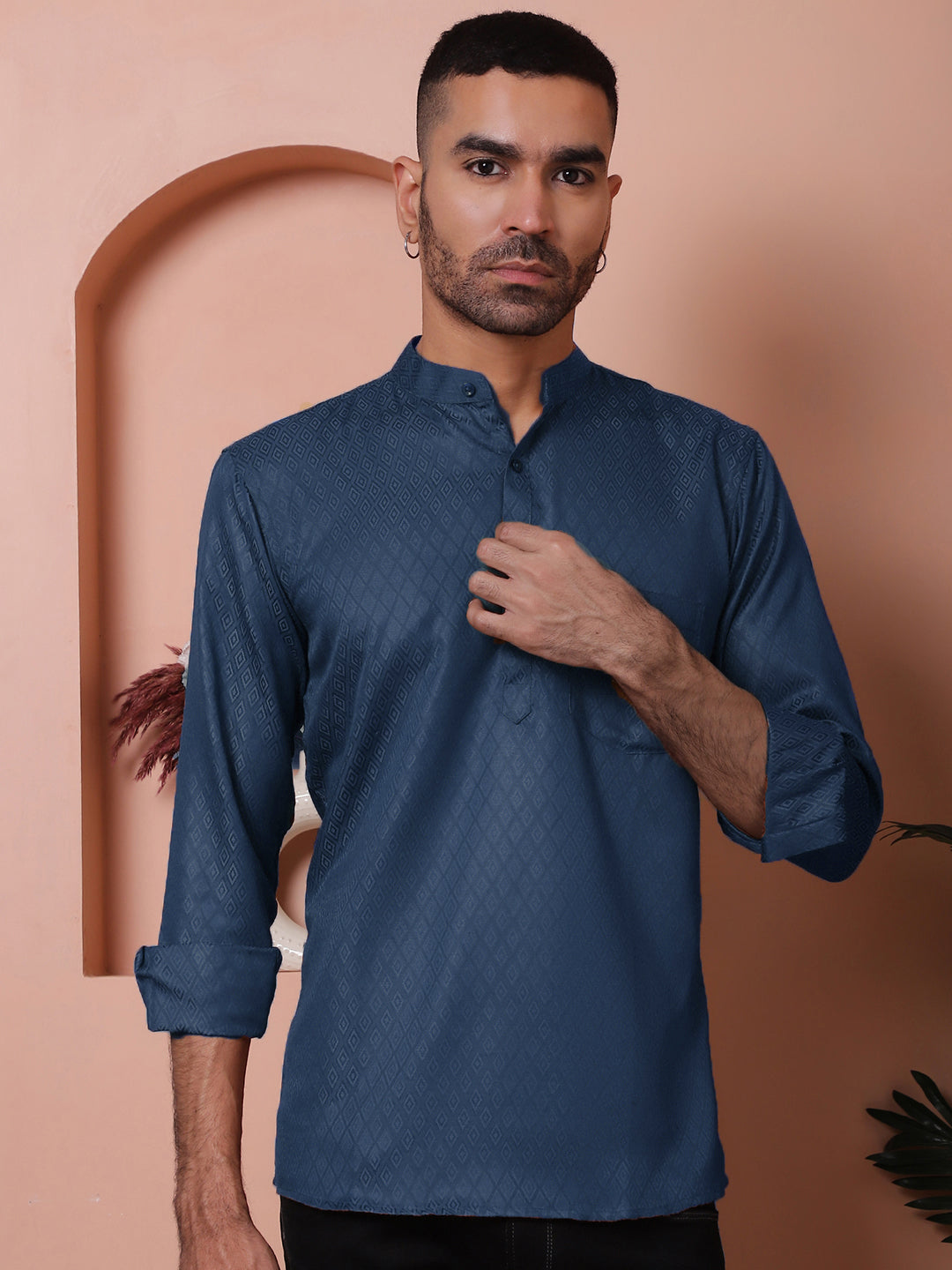 DesiQlo Men Woven Design Kurta Only - Blue - KO_5064Navy_S