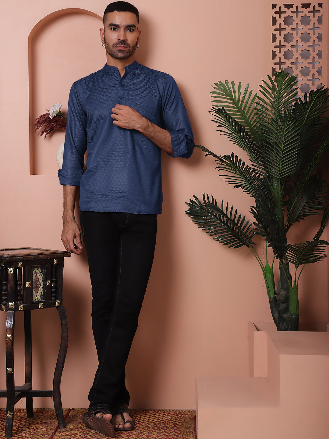DesiQlo Men Woven Design Kurta Only - Blue - KO_5064Navy_S