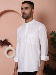 White Woven Design Short Kurta for Men-KO-5064White