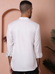 White Woven Design Short Kurta for Men-KO-5064White