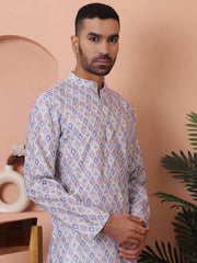 Men's Printed and Embroidered Kurtas-KO-5065Blue