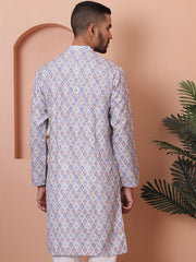 Men's Printed and Embroidered Kurtas-KO-5065Blue