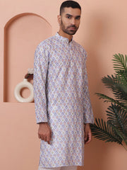 Men's Printed and Embroidered Kurtas-KO-5065Blue