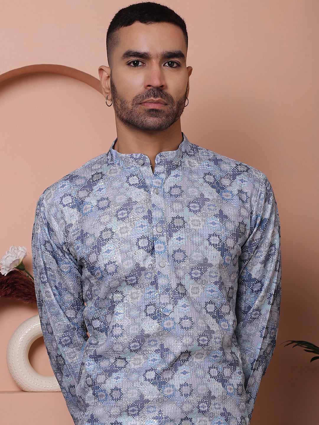 Grey Embroidered Mens Kurta - Indian Kurta for Men Online