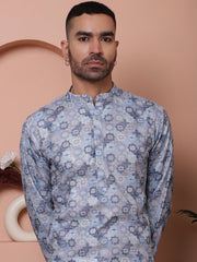 Men's Printed and Embroidered Kurtas-KO-5065Grey