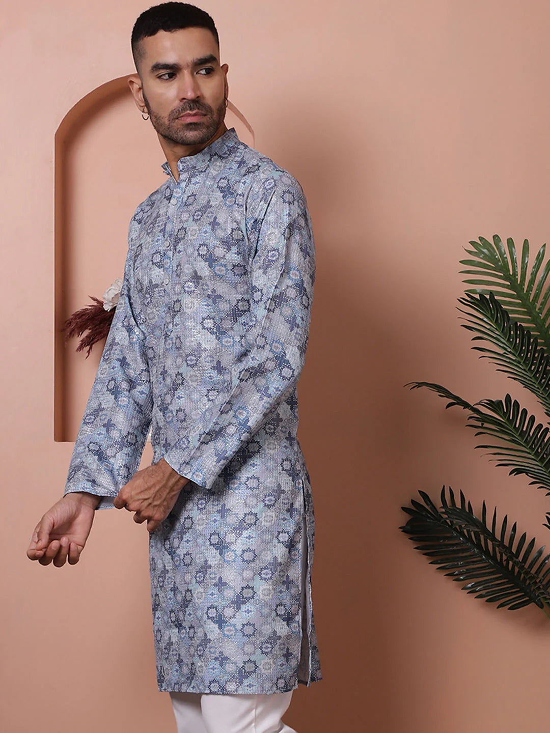 Grey Embroidered Mens Kurta - Indian Kurta for Men Online