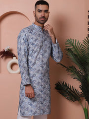 Men's Printed and Embroidered Kurtas-KO-5065Grey