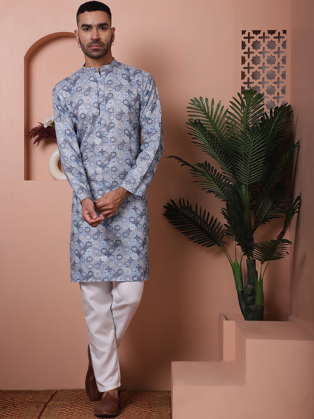 Grey Embroidered Mens Kurta - Indian Kurta for Men Online