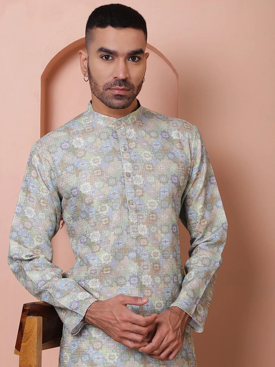 Pista Embroidered Mens Kurta - Indian Kurta for Men