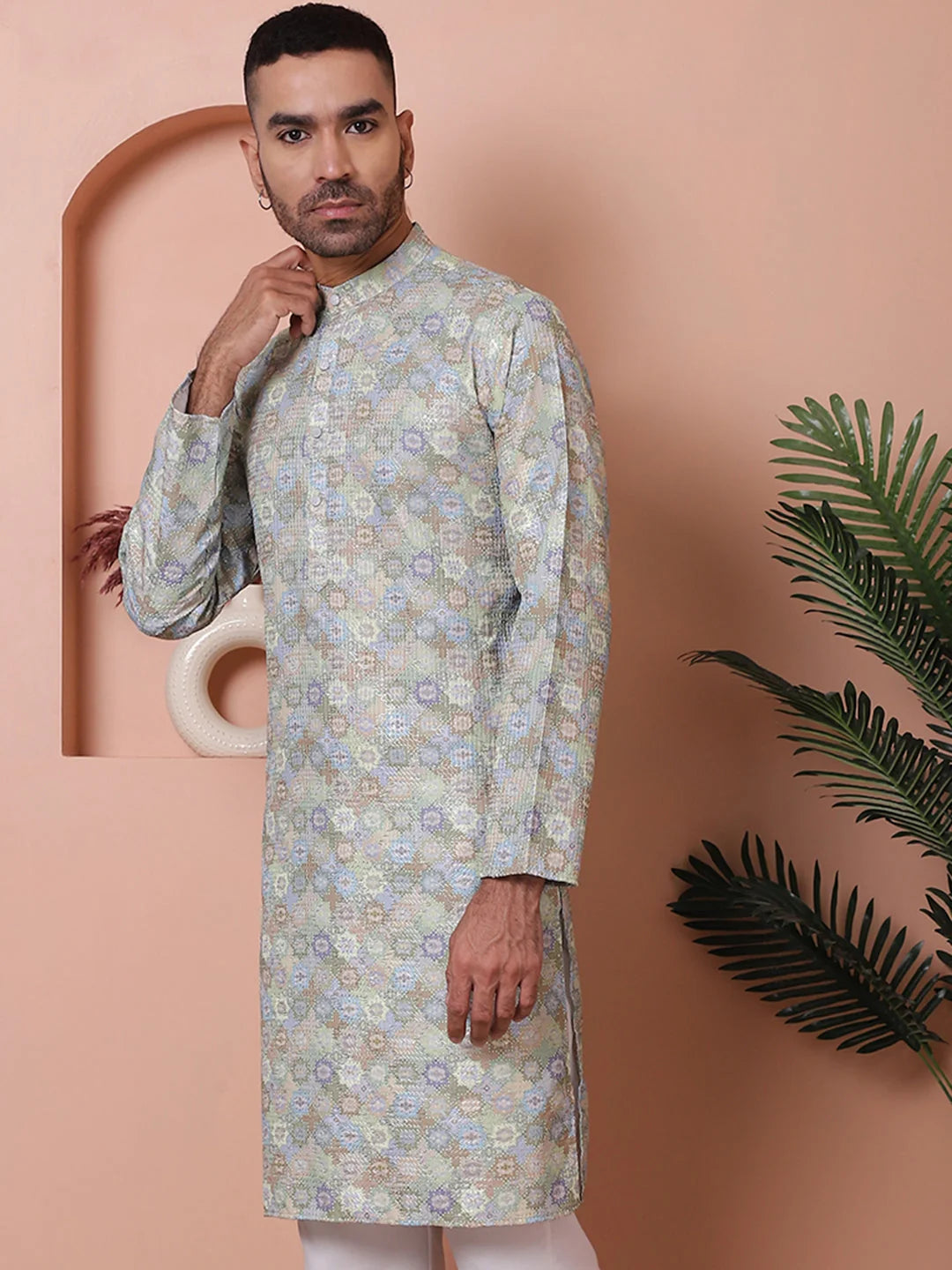 Pista Embroidered Mens Kurta - Indian Kurta for Men