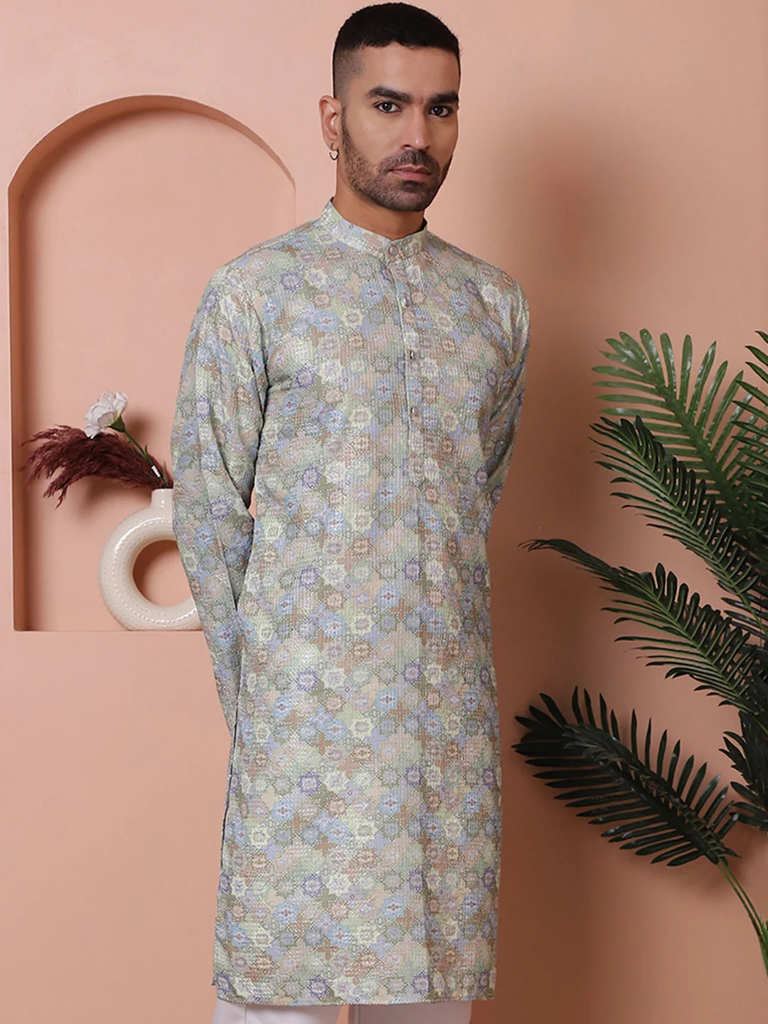 Pista Embroidered Mens Kurta - Indian Kurta for Men