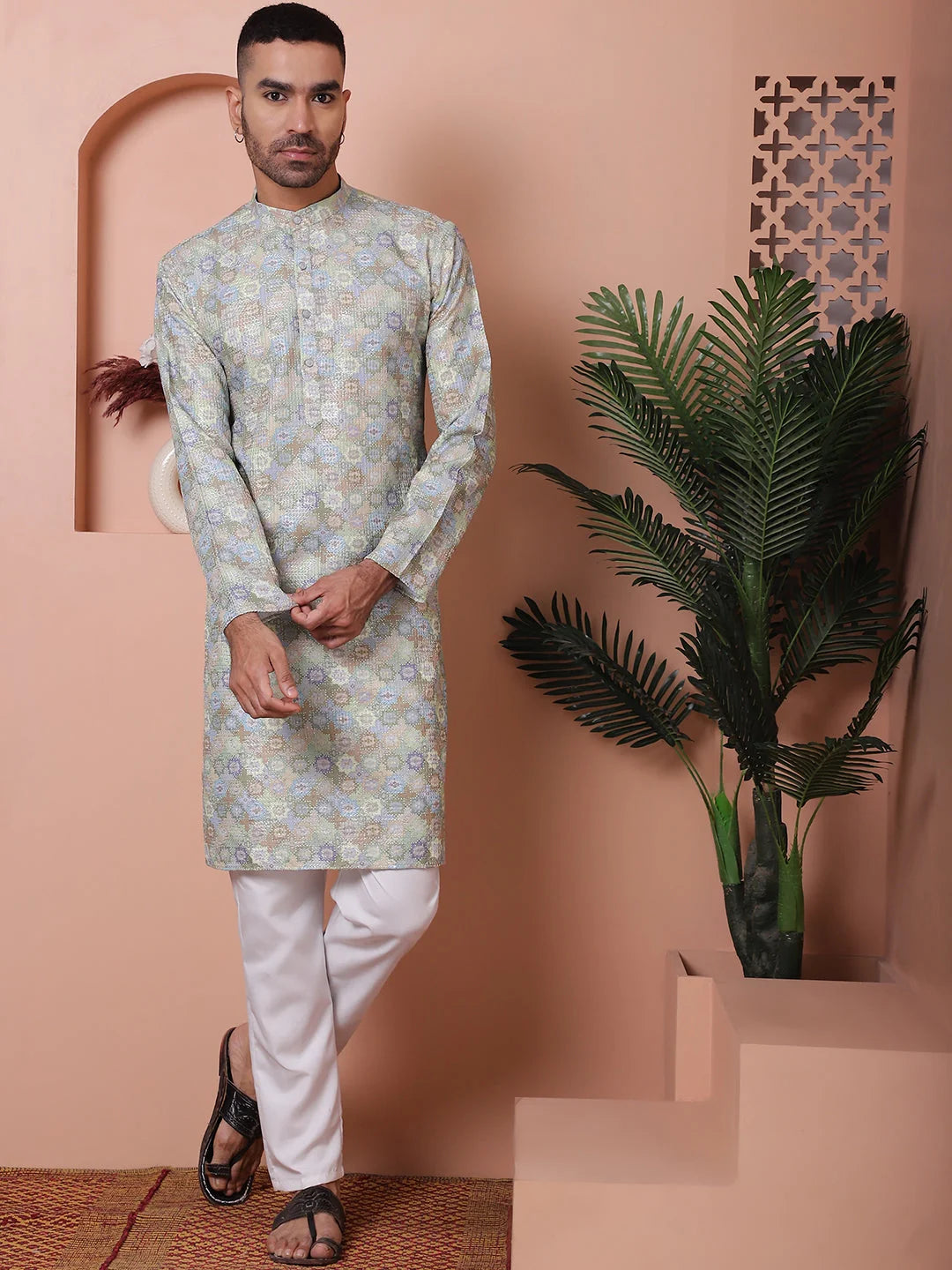Pista Embroidered Mens Kurta - Indian Kurta for Men