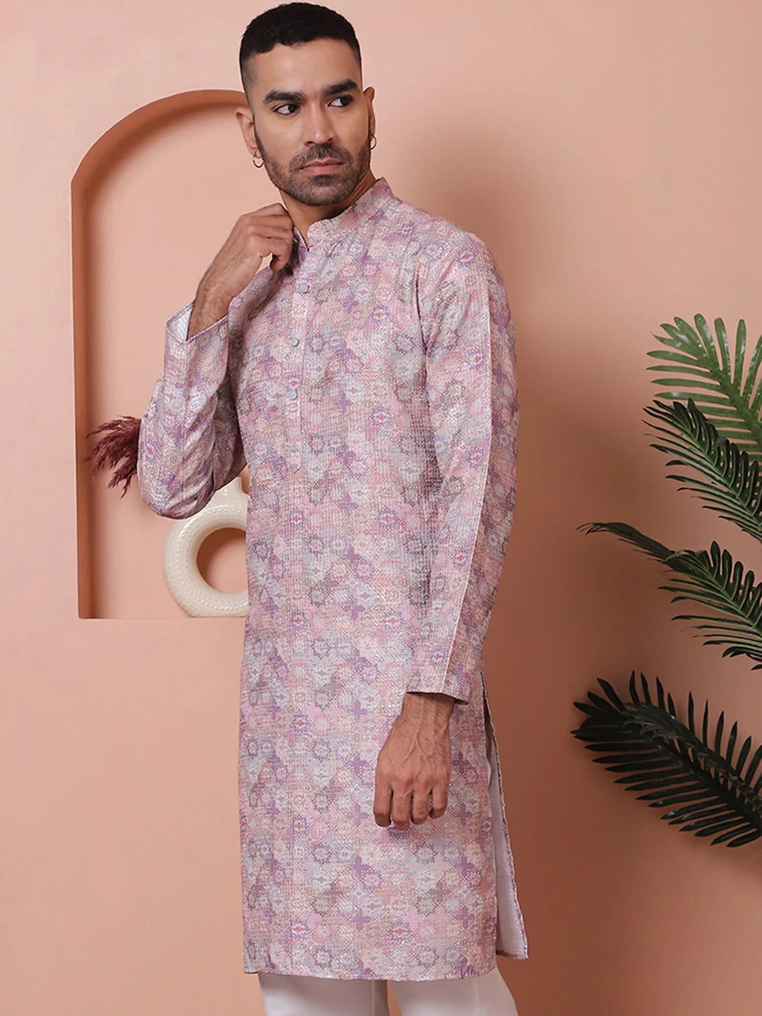 Men's Purple Printed and Embroidered Kurta | Indian Kurta