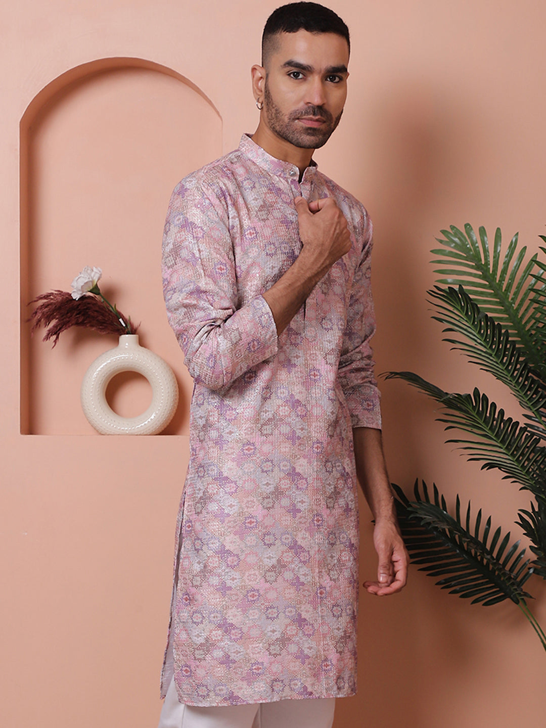 Men's Purple Printed and Embroidered Kurta | Indian Kurta