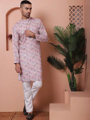 Men's Printed and Embroidered Kurtas-KO-5065Purple