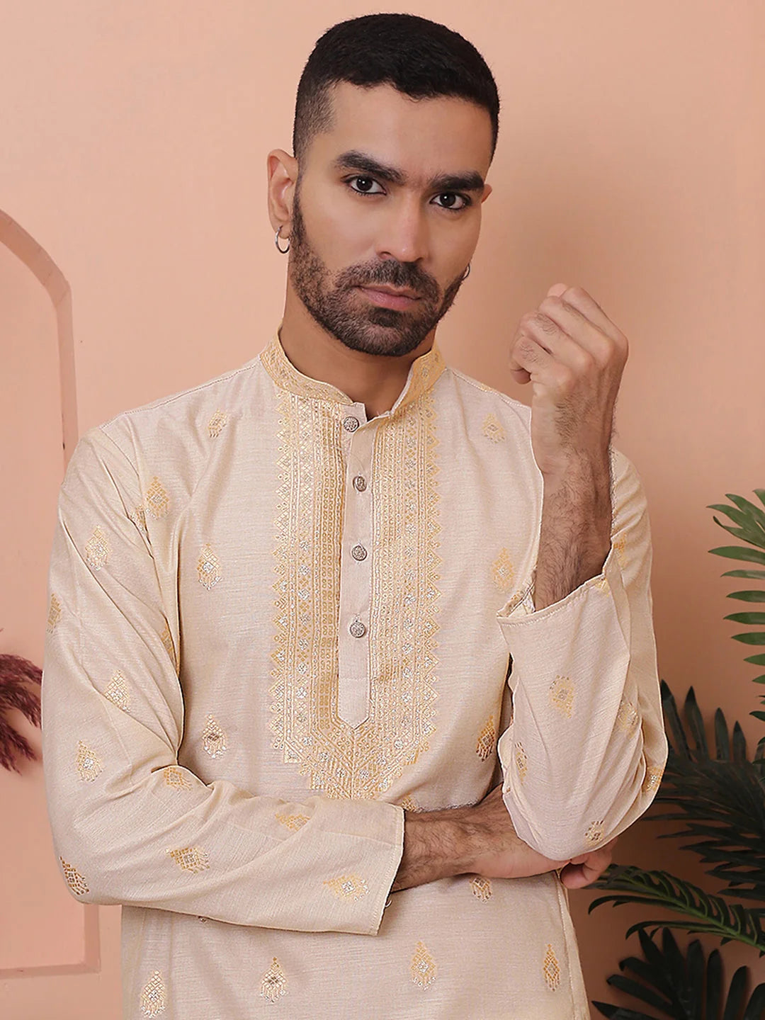 Men's Cream Foil Printed Kurta | Indian Kurta for Men