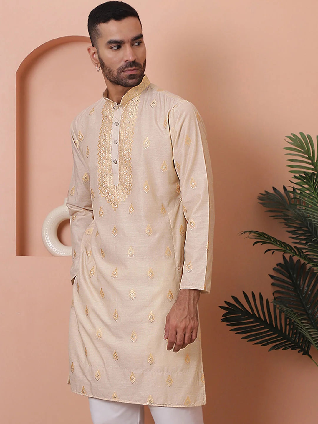 Men's Cream Foil Printed Kurta | Indian Kurta for Men