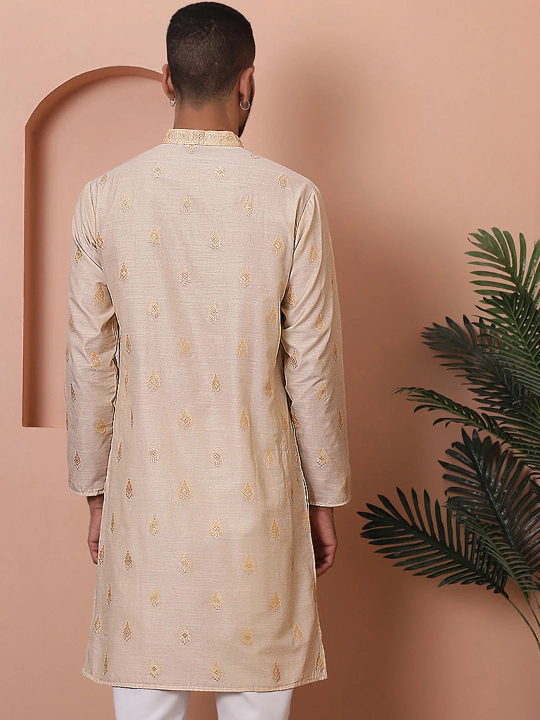 Men's Cream Foil Printed Kurta | Indian Kurta for Men