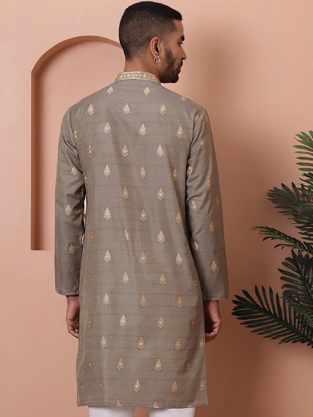 Men's Grey Foil Printed Kurta | Indian Kurta for Men