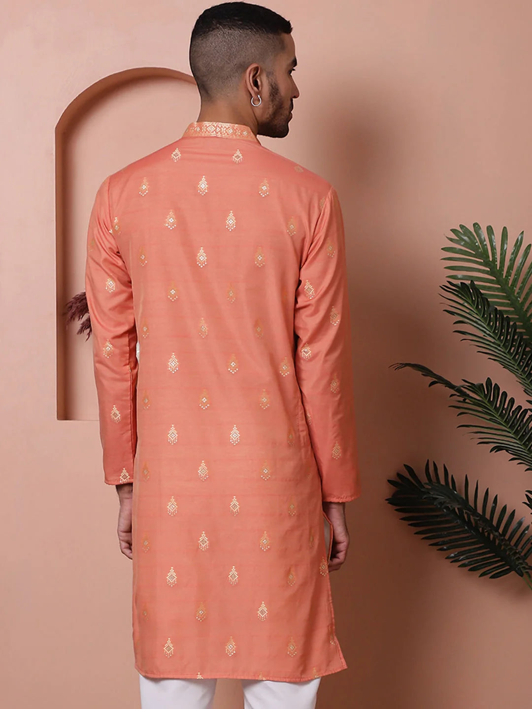 Men's Peach Foil Printed Kurta | Indian Kurta for Men